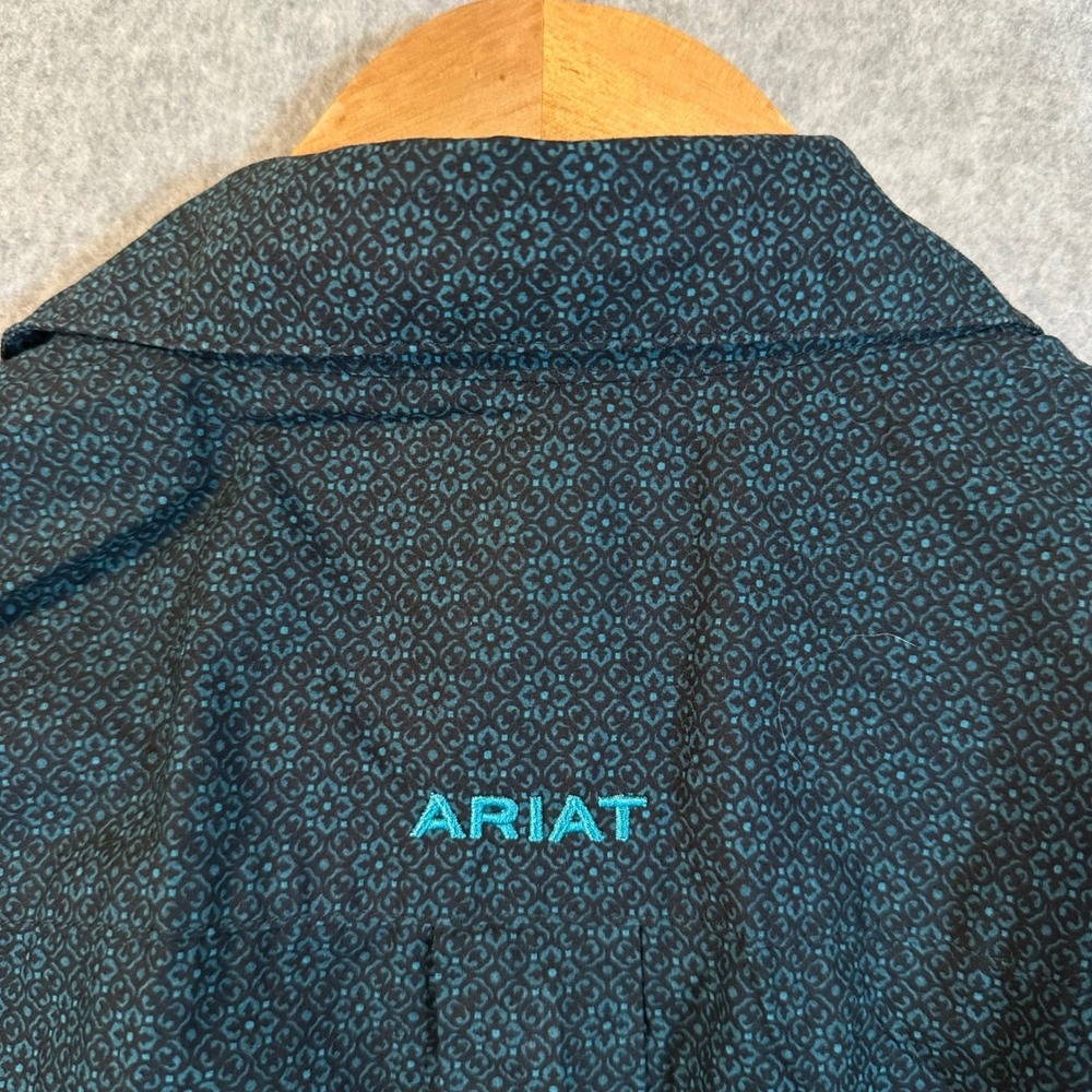 Ariat Western Shirt Mens XL Teal Black Geometric Pearl Snap Long Sleeve Cotton - Picture 5 of 10